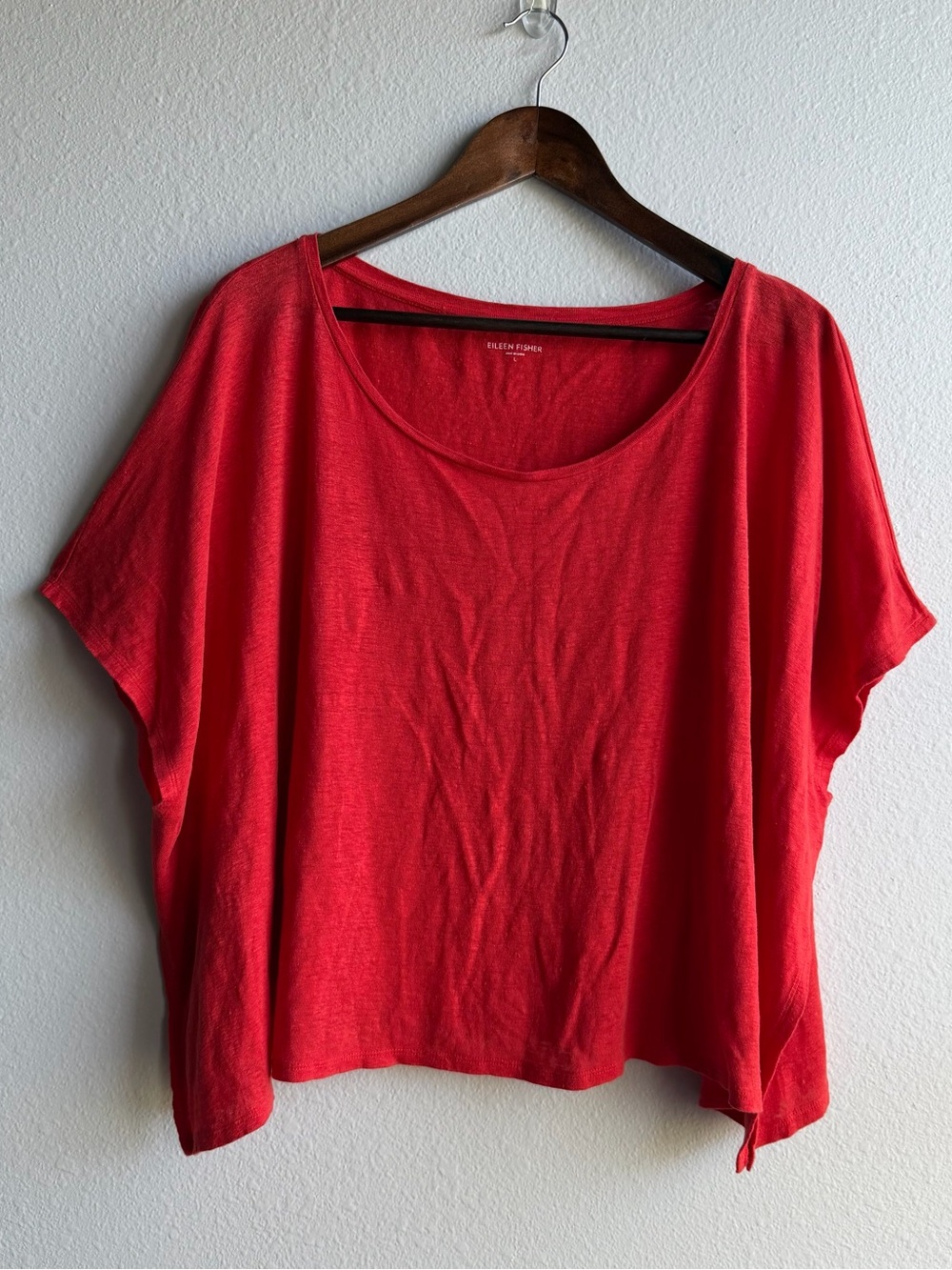 Eileen Fisher Firefly Linen Bateau Neck Poncho Oversized Relaxed Large Top G